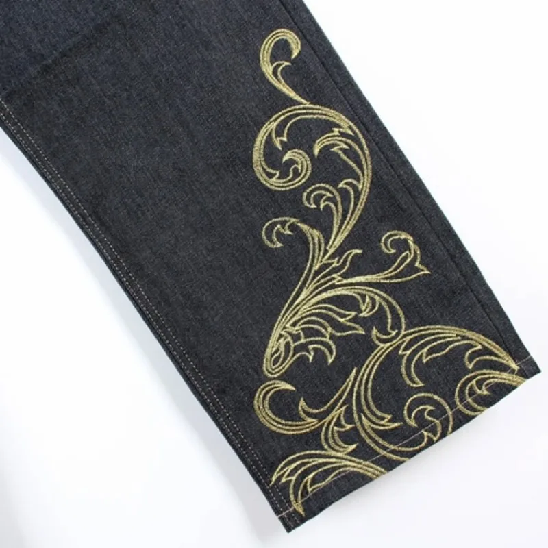 

New Fashion Embroidery Dance Denim Pants Hip Hop Loose Fit Straight Jeans Men Quality Casual Baggy Plus Size Man Streetwear