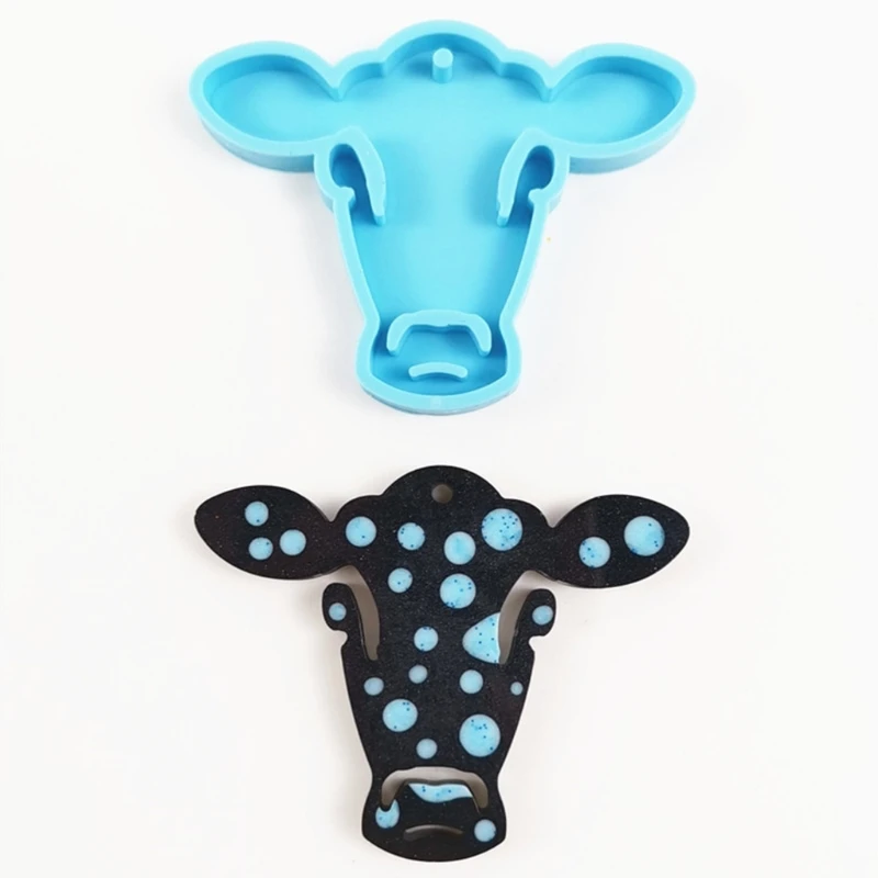

Shiny Cow Head Keychain Epoxy Resin Mold Handmade Key Ring Pendant Silicone Mould DIY Crafts Jewelry Casting Tool D55D