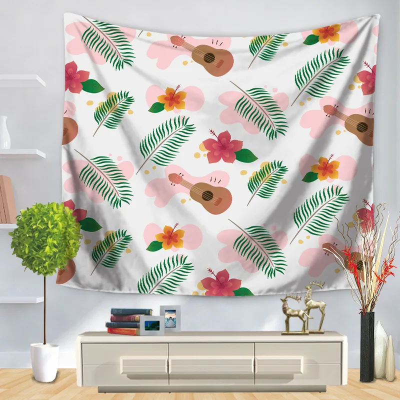 Зеленый гобелен с изображение листьев тропические растения настенный подвесной