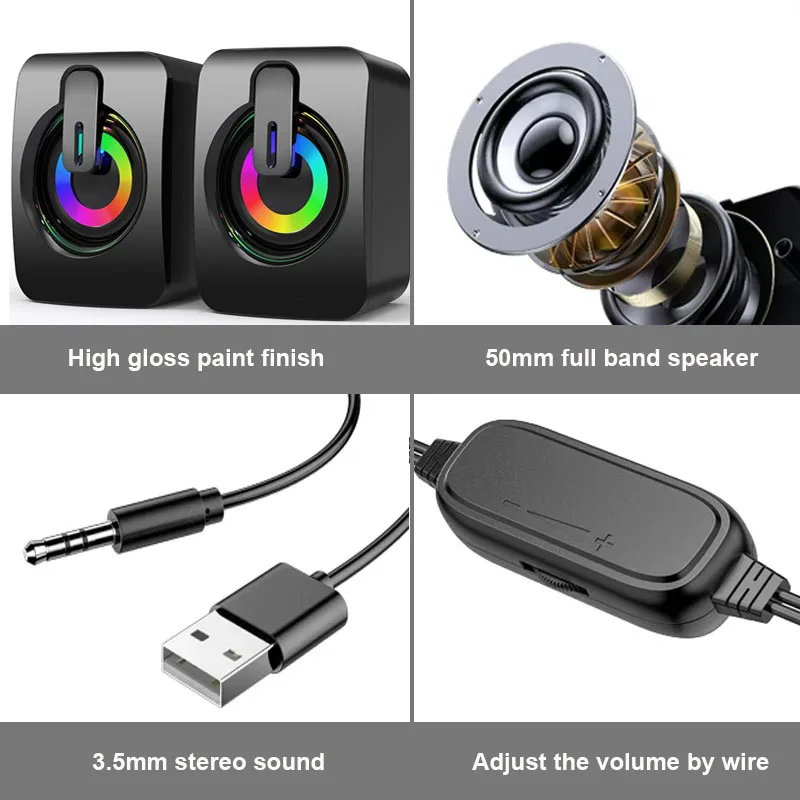 pc computer speakers sound box for pc hifi stereo microphone usb wired with led light for desktop computer free global shipping