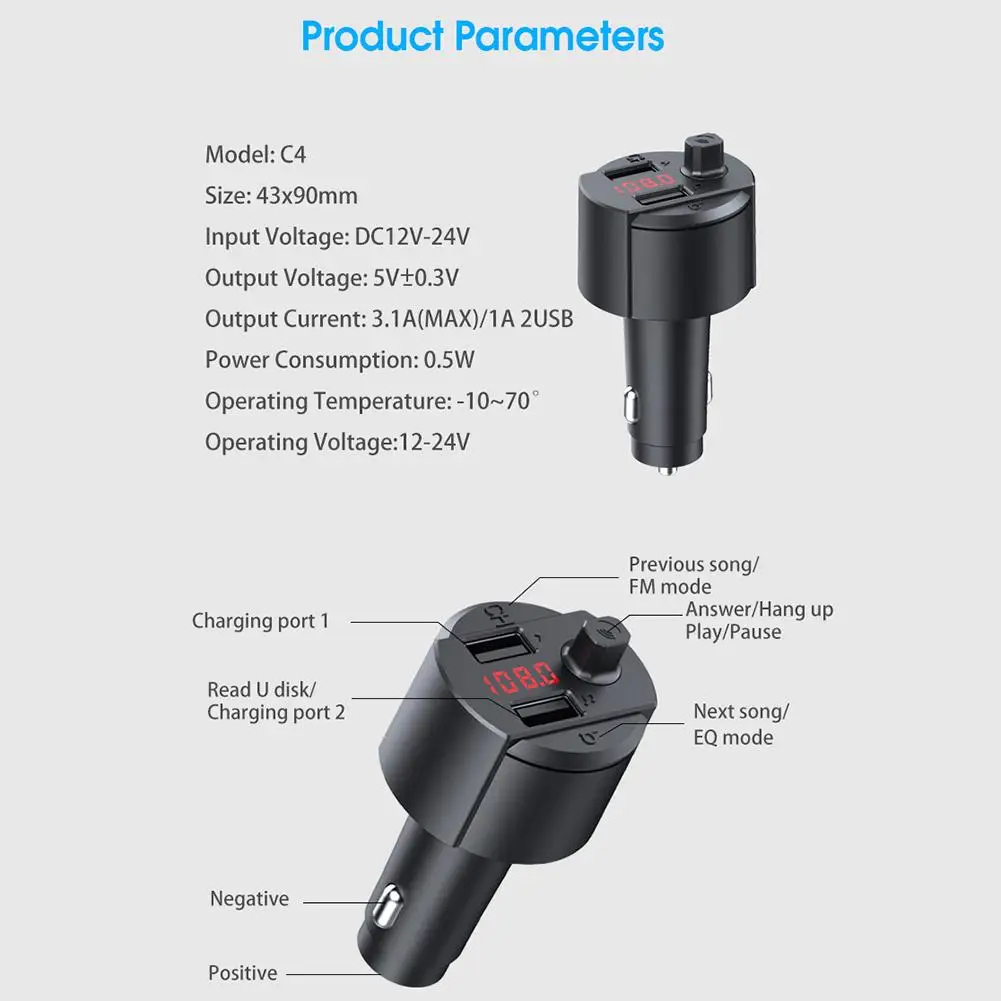 NEW MP3 Player Car Handsfree Wireless Bluetooth Kit FM Transmitter LCD USB Modulator Accessories #W1 | Электроника