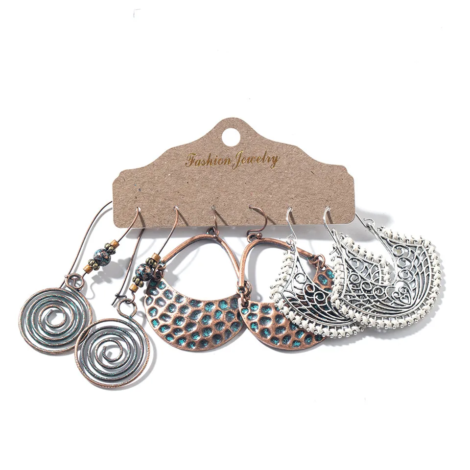 Conjunto de brinco de folha de flor grande do vintage Declaração de jóias feminino Bohemia étnica entrega de bronze longa brincos pendurados para mulheres - Metal Color: Set-6