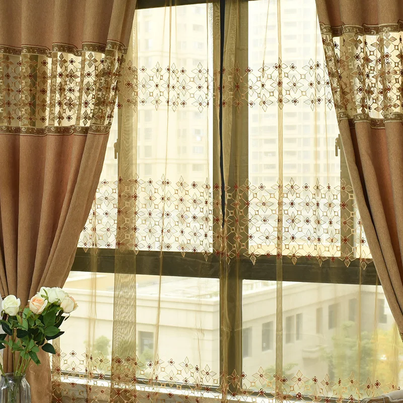 

Boy's Curtain for Living Room Bedroom Embroidery Stitching Curtain Blue Coffee 2-color Embroidery Curtain Bedroom Study
