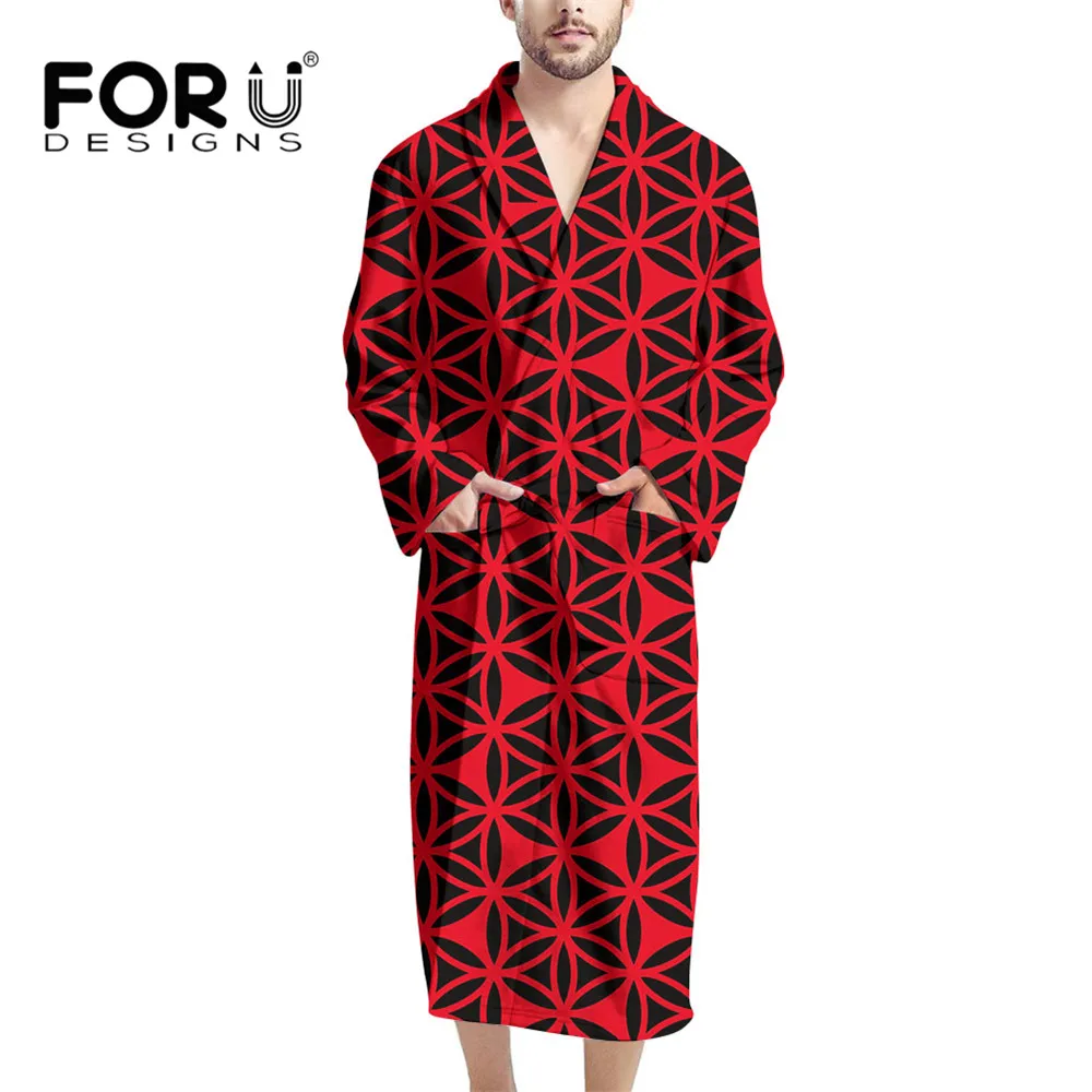 

FORUDESIGNS/мужской халат, Красный традиционный этнический принт, халат юката, халат, геометрический узор, ультра мягкая Пижама