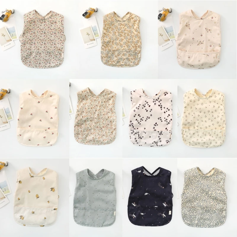 

Детский слюнявчик, тканевый Слюнявчик с карманом, сумка без рукавов, водонепроницаемая ткань для кормления, моющийся фартук, Слюнявчики для...