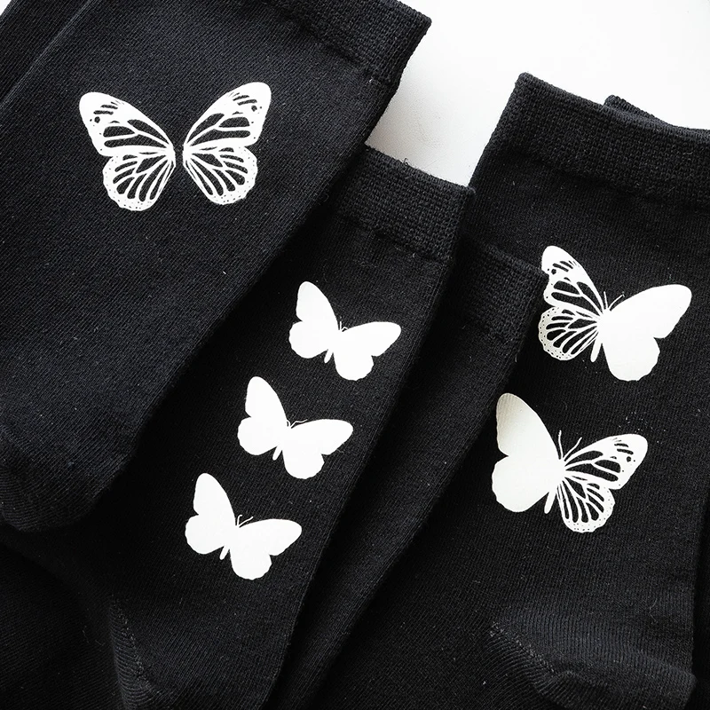 CARTELO New Solid Color Black Butterfly Pattern Women Sock Classic Fashion Cute Sport Breathable Cotton Stockings Носки женские