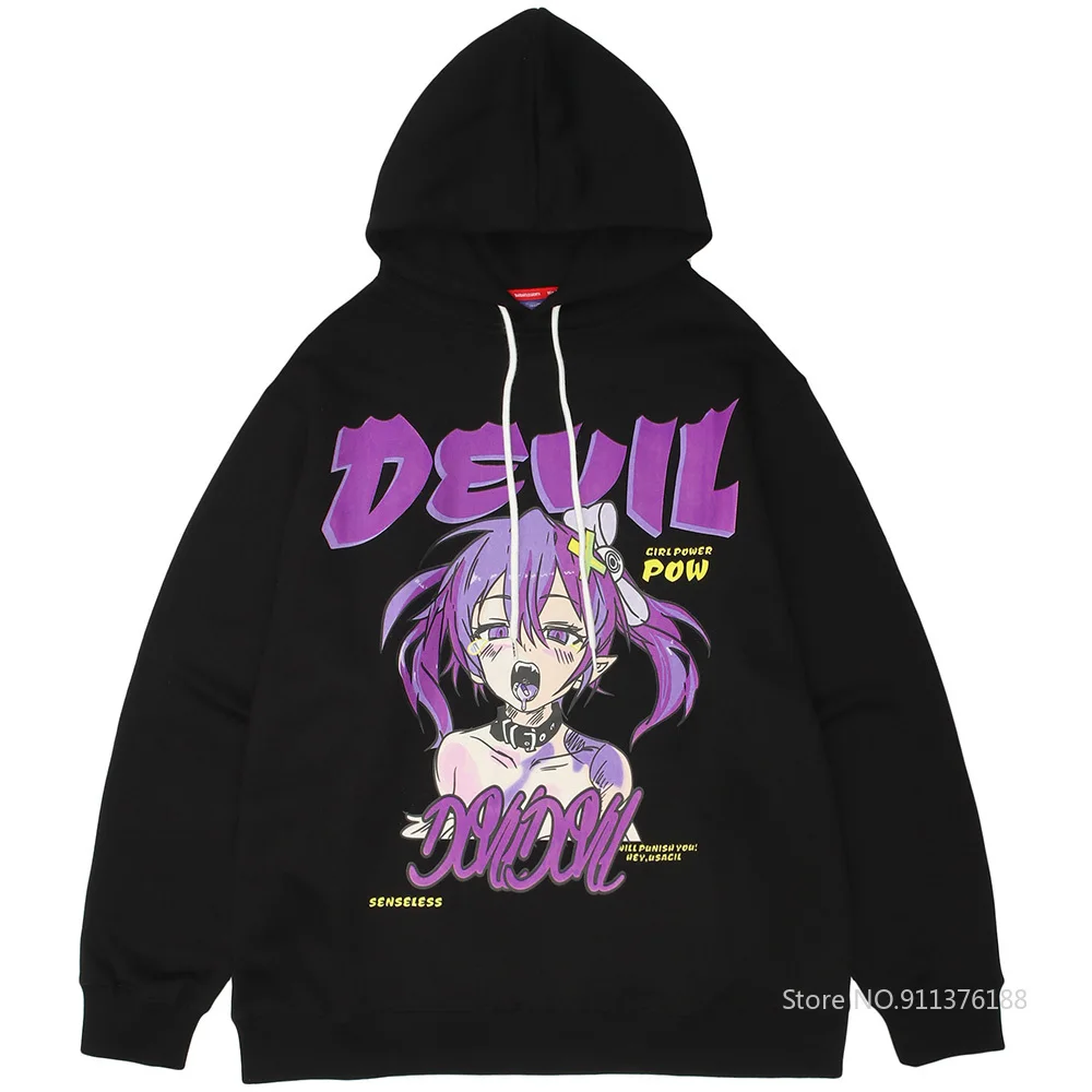 

Ajoc Hoodie Men Cartoon Gothic Girl Comics Anime Printed Sweatshirt Japanese High Street Harajuku Pullover Couple Streetwear