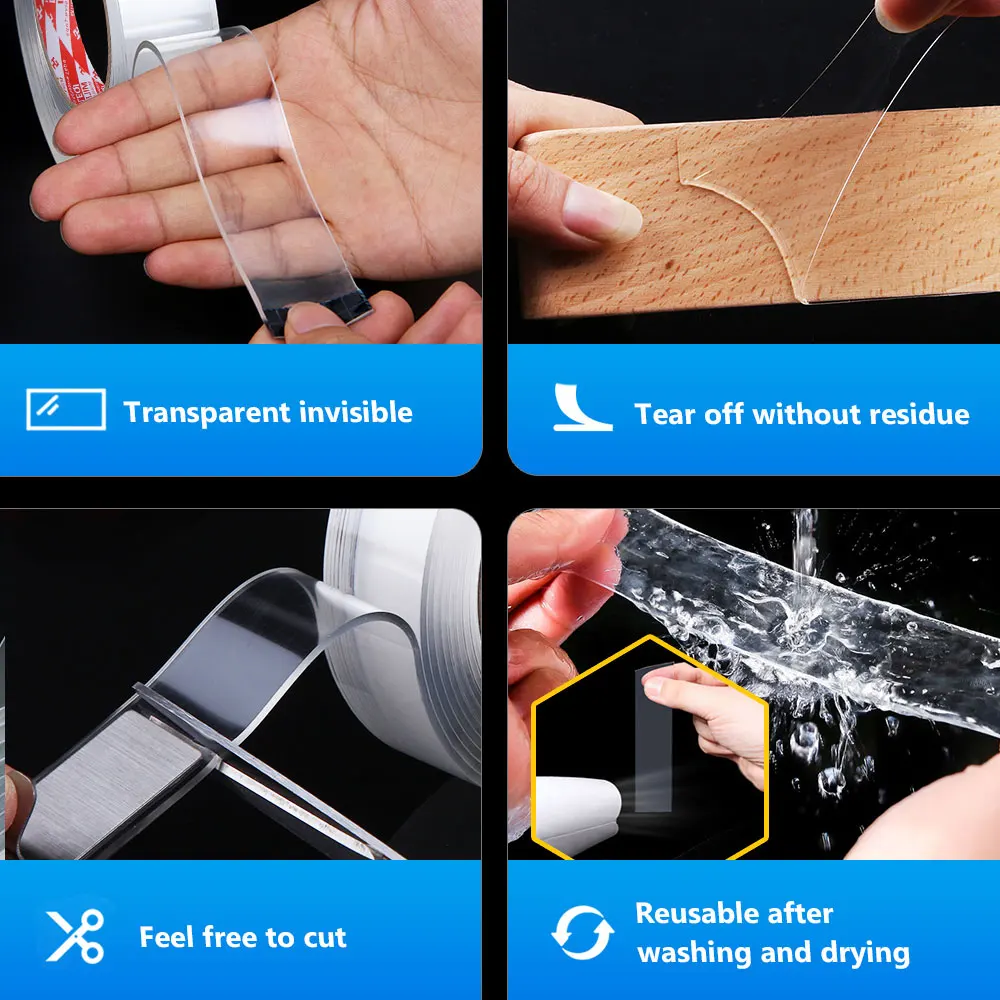 Прозрачная волшебная лента моющаяся многоразовая Двухсторонняя клейкая не