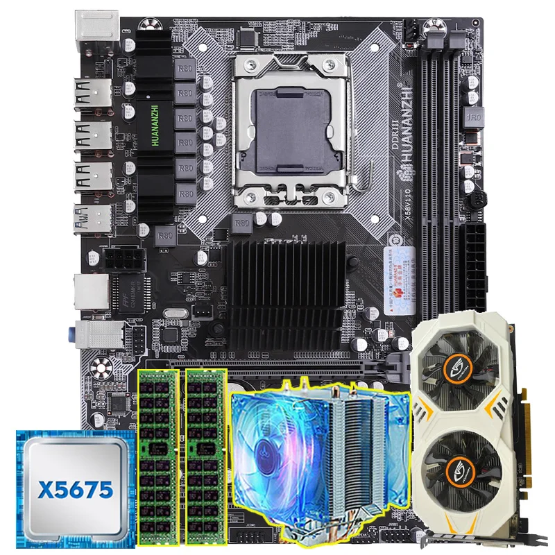 Материнская плата HUANANZHI X58 LGA1366 комбинированная ЦП Xeon X5675 3 06 ГГц с кулером ОЗУ 8 Гб