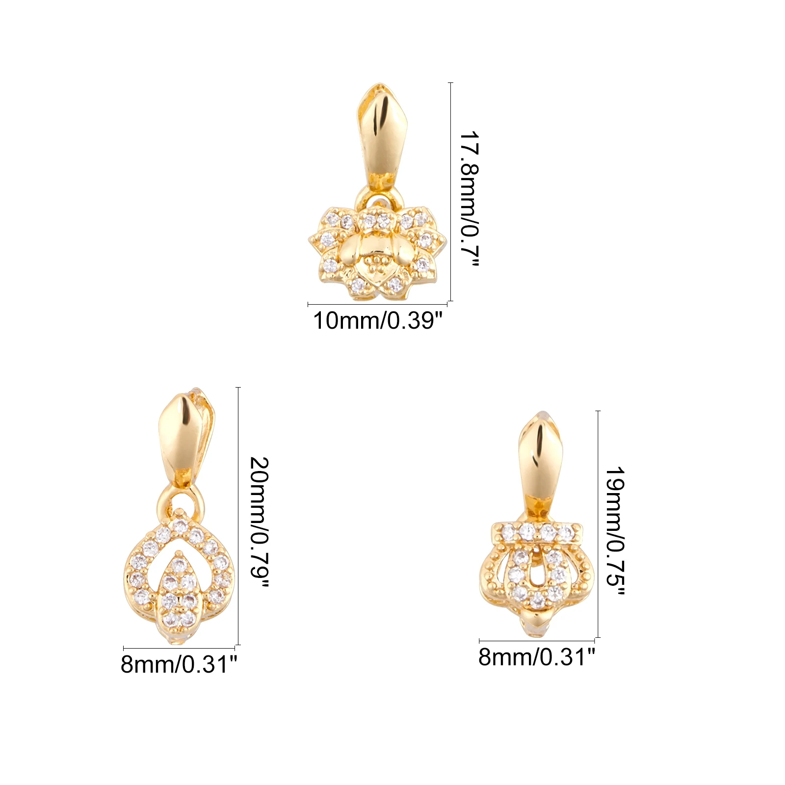 20 шт. латунный микро-паве кубический цирконий выбор льда зажимы для ожерелья