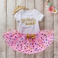 spring and summer 0 24m baby girls birthday clothes infant cartoon letters triangle romper dots muslin skirt sets with headdress