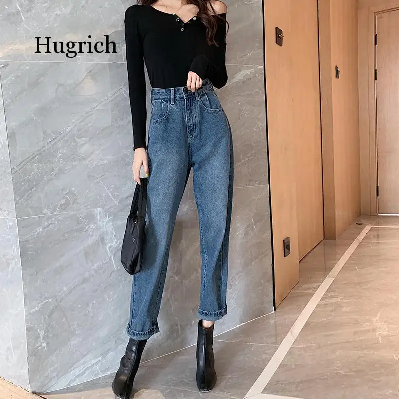 

Jeans Women High Waist Boyfriend Street Vintage Denim Pants Maxi Mom Jeans Plus Size Retro Black Blue