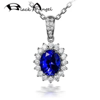 black angel exquisite shiny luxury created sapphire gemstone 925 silver pendant necklace for women jewelry christmas gift
