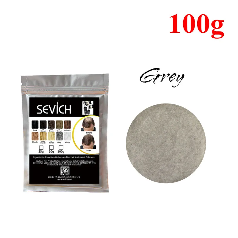 grey Sevich refill, 100 г, продукты для выпадения волос, строительное волокно, порошки для волос, утолщенные тонкие волосы, 10 цветов, Кератиновое восстановление волос - Цвет: grey