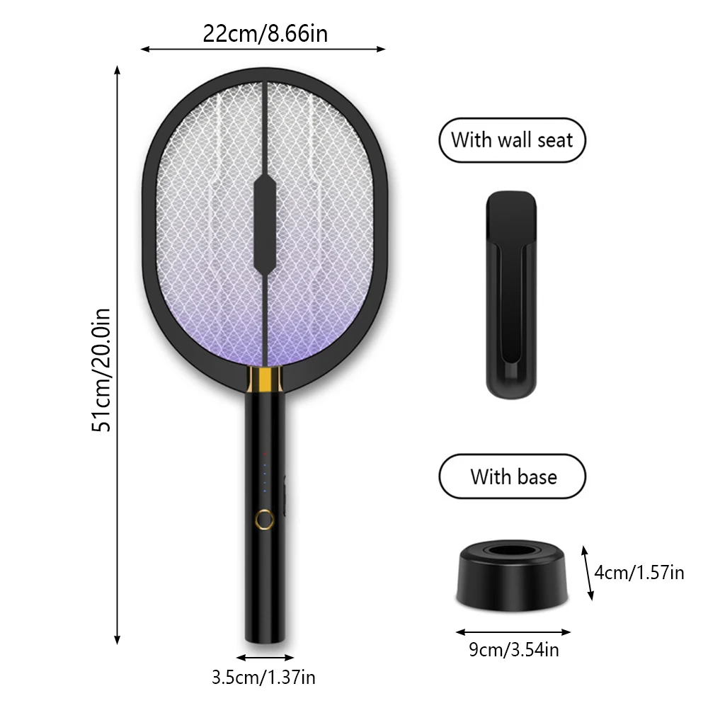 

3 IN 1 Electric Flies Swatter Killer with UV Light USB Rechargeable LED Lamp Summer Mosquito Trap Racket Anti Insect Bug Zapper