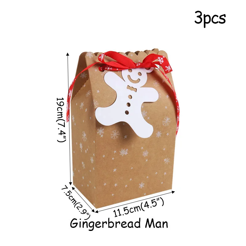 3pcs candy bag 3 шт. рождественские бумажные пакеты в виде снежинок, подарочные коробки, коробки для конфет, печенья, упаковочная коробка с белой лентой, год, рождественский подарок - Цвет: 3pcs candy bag