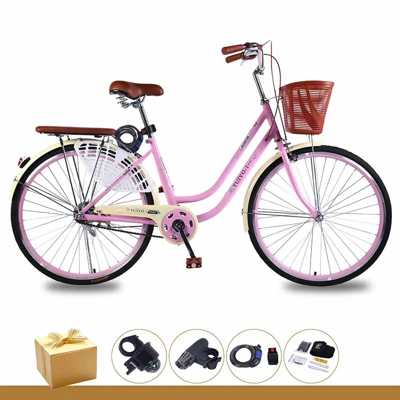 Pink TUIYO-1 R6 26 дюймов женский велосипед комфортный дорожный городской велосипед высокоуглеродистая стальная рама легкий велосипед для девушек и женщин - Цвет: Pink