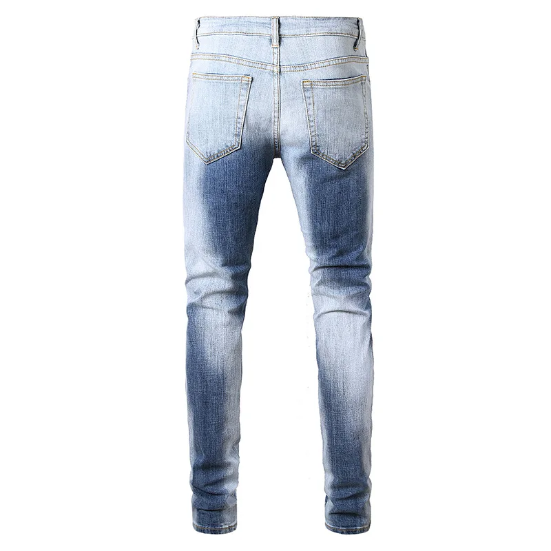 QMGOOD Мода для мужчин s Slim Fit деним рваные джинсы повседневные Прямые мужские