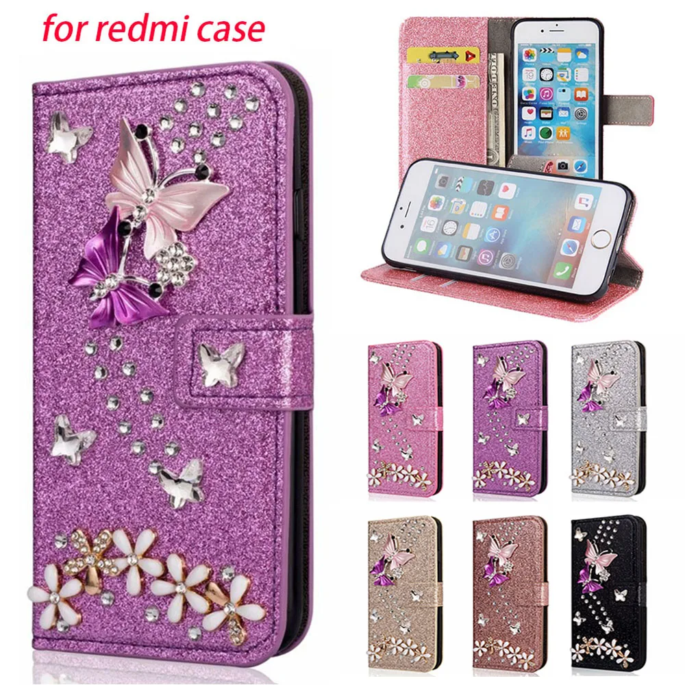 

Glitter Case 3D Butterfly Diamond Floral Leather Flip Case Wallet Bags for Redmi Note 10 Pro Max 9 8 7 9A 9T Foco M3 F3 X3 NFC