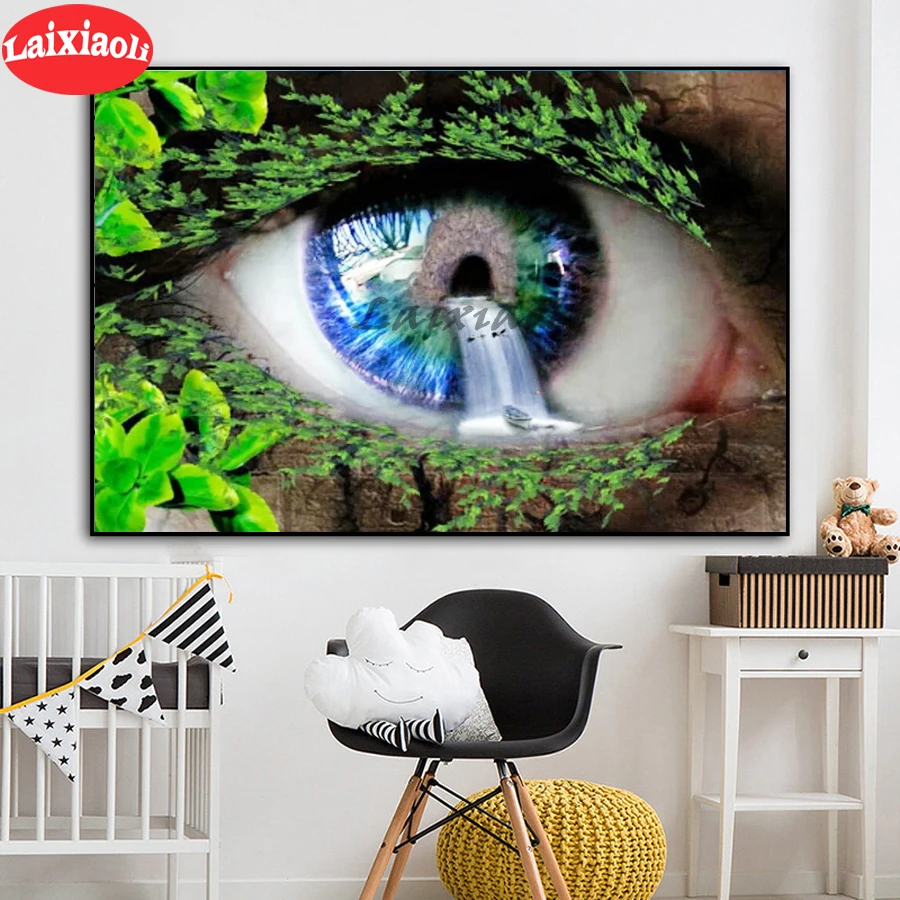 

5d Diy Diamond Painting green eye with waterfall boat diamond rhinestone full square drill,full round diamond embroidery mosaic