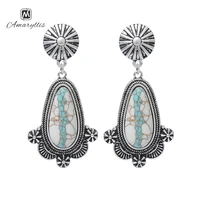 amaiyllis retro turquoises earrings for women ethnic stone pendant stud earrings vintage waterdrop earrings