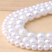 681012 mm natural ab color white snow cracked crystal stone round loose beads for jewelry making diy bracelet necklace glass