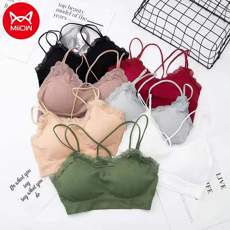 

MiiOW Brassiere Women Sexy Lace Beautiful Back Bra Underwear Cross Band High Elasticity Soft Thin Cup Intimate Bandeau Top Tank