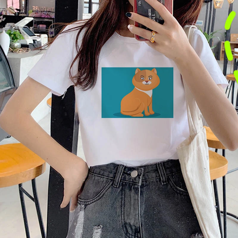 

Kawaii Cat Funny Cartoon T Shirt Women Harajuku Ullzang Casual T-shirt Cute 90s Printed Tshirt Fashion Aesthetic Top Tees Female