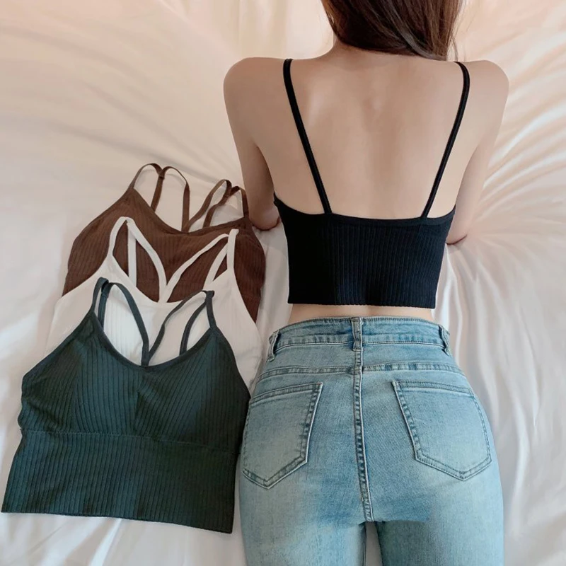 

One Size Lady's Beautiful Back Sexy Underwear Tube Top Wear Suspenders Sleeveless Bottoming Sports Vest With Chest Pad Fashion