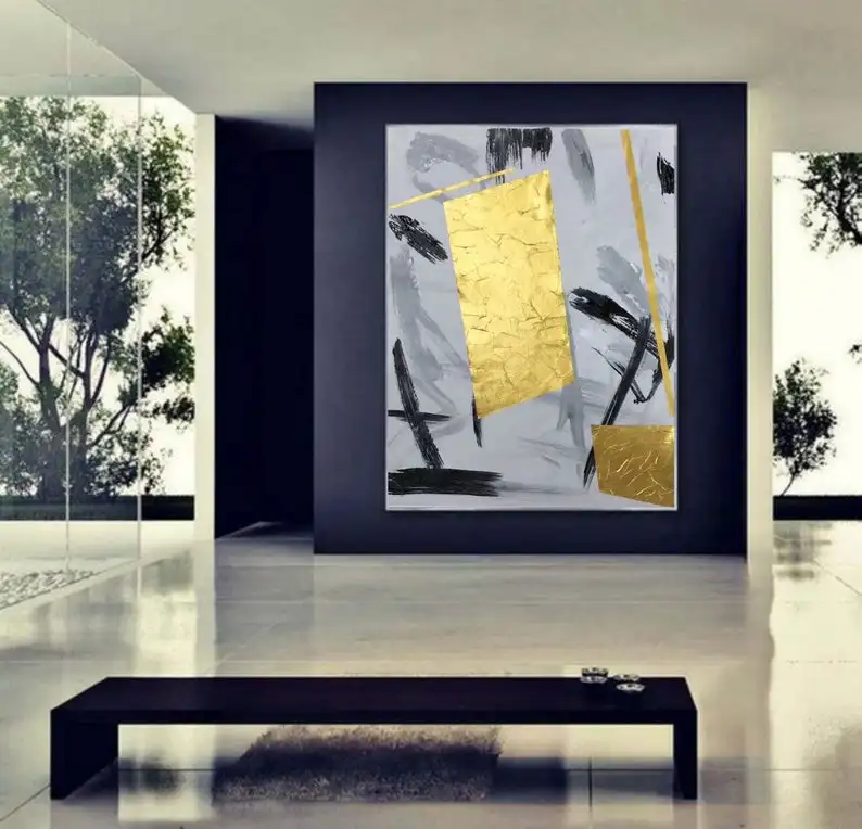 

Абстрактная картина большая современная абстрактная живопись золото оригинальное Искусство Настенная живопись Большой Холст на холсте че...