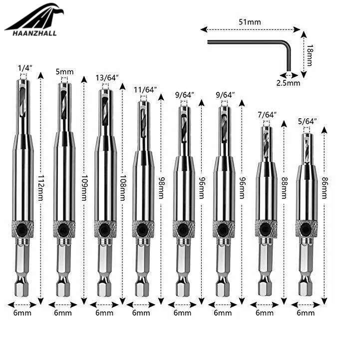 8PCS 1 компл. Центр Сверло двери Самоцентрирующийся шарнир Tapper Core сверло набор Дырокол Деревообрабатывающие инструменты 5/6"-1/4" - Цвет: 8PCS