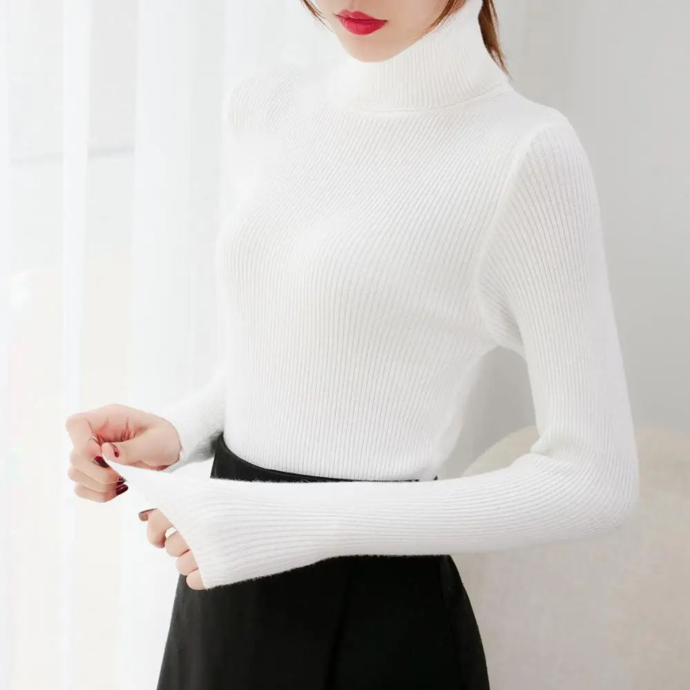 Женский вязаный свитер с высоким воротником пуловер длинным рукавом черный