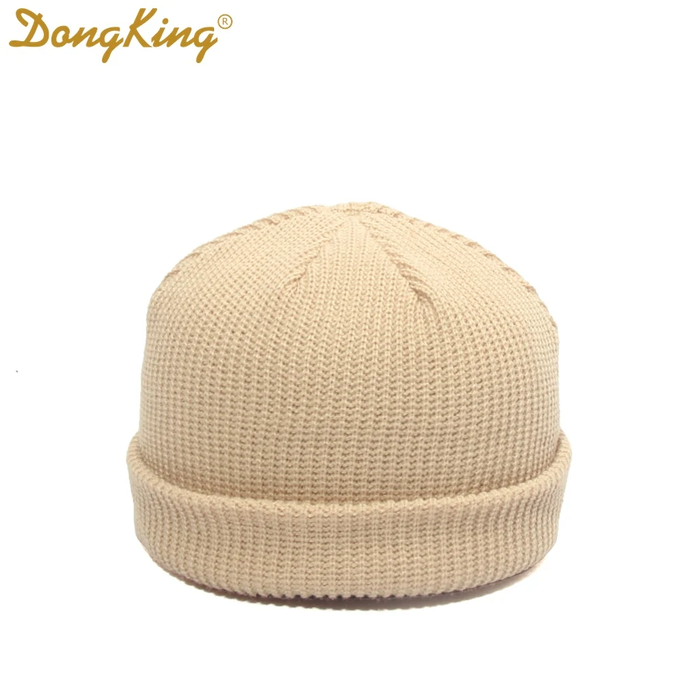 Beige DongKing Новые Вязаные Шапочки ребристый трикотажный с манжетами короткие дыни кепки Docker Beanie шапка с черепом Ретро зимняя шапка унисекс Зимние шапки - Цвет: Beige