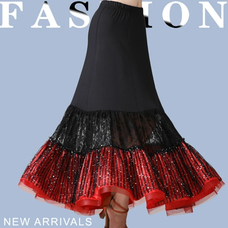 

Ballroom Dancing Costume Long Skirts Competition Ladies Waltz Dance Skirt Modern Standard Tango Dancewear Performance Mesh