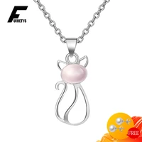 925 silver jewelry necklace cat shape rose quartz gemstone pendant for women wedding engagement party gift accessories wholesale