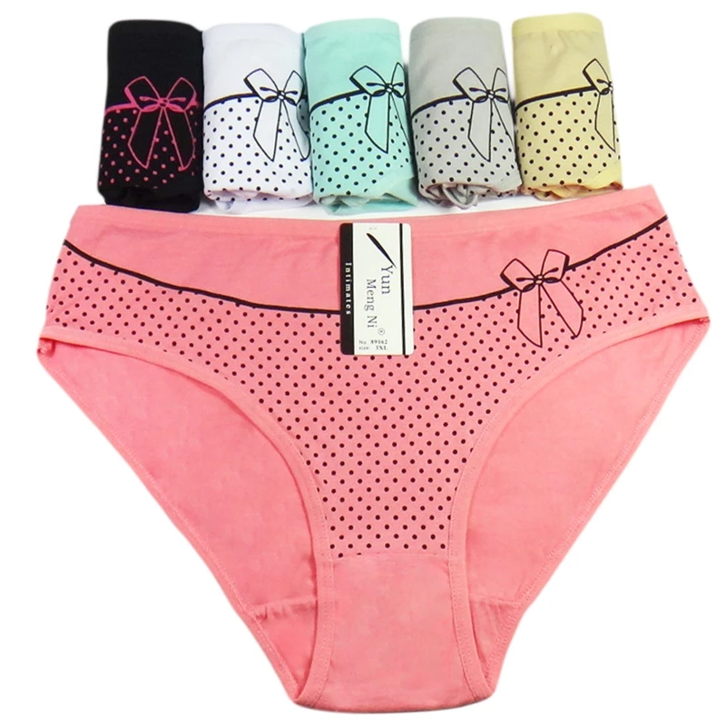 

Breathable Mid-rise Underwear 6 Pcs/Set Cotton Briefs Dot Print Stretch Panties