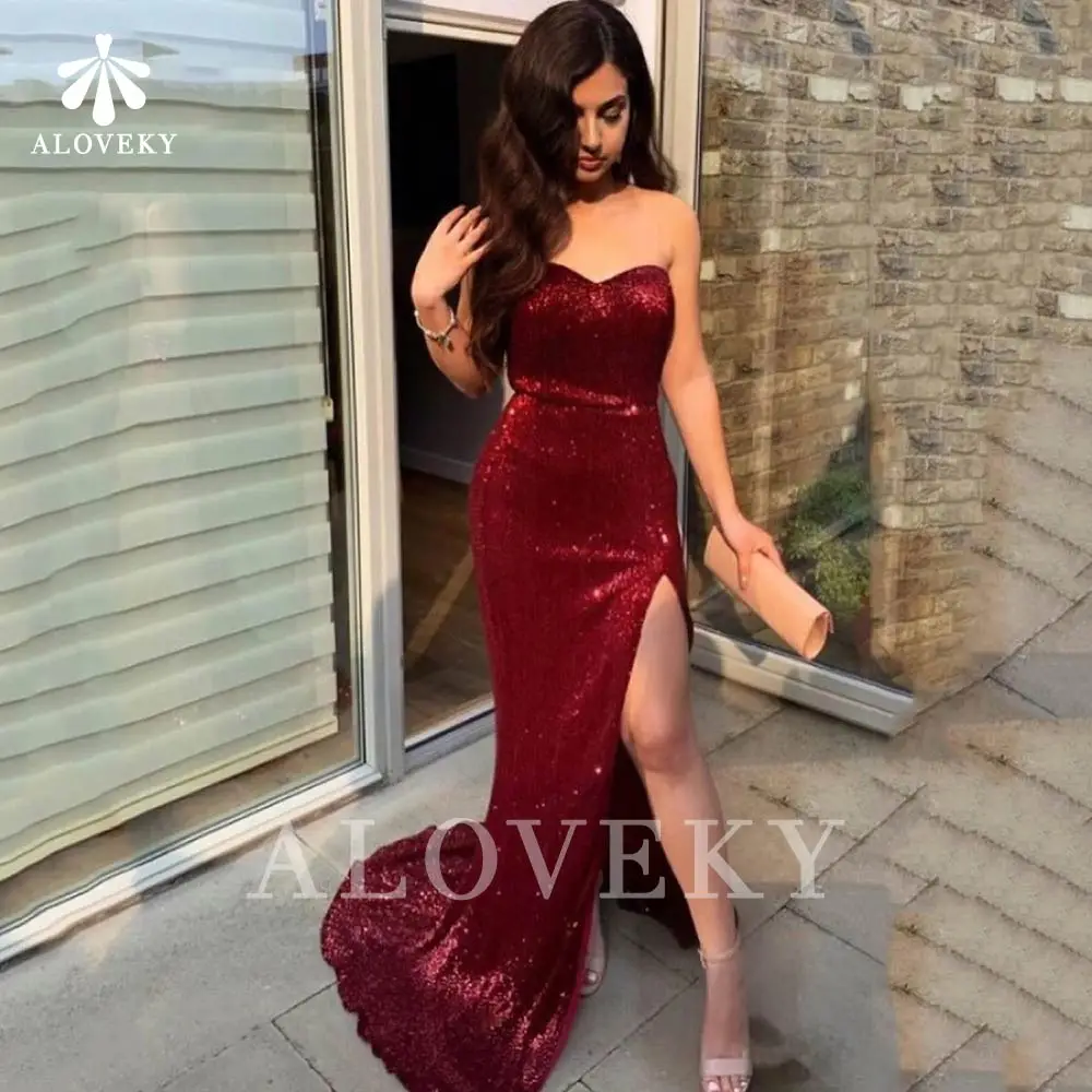 

Burgundy Sequin Evening Dress Woman Mermaid Special Occasion Dresses Side Split Long Party Dress Elegant Dresses for Women Gowns