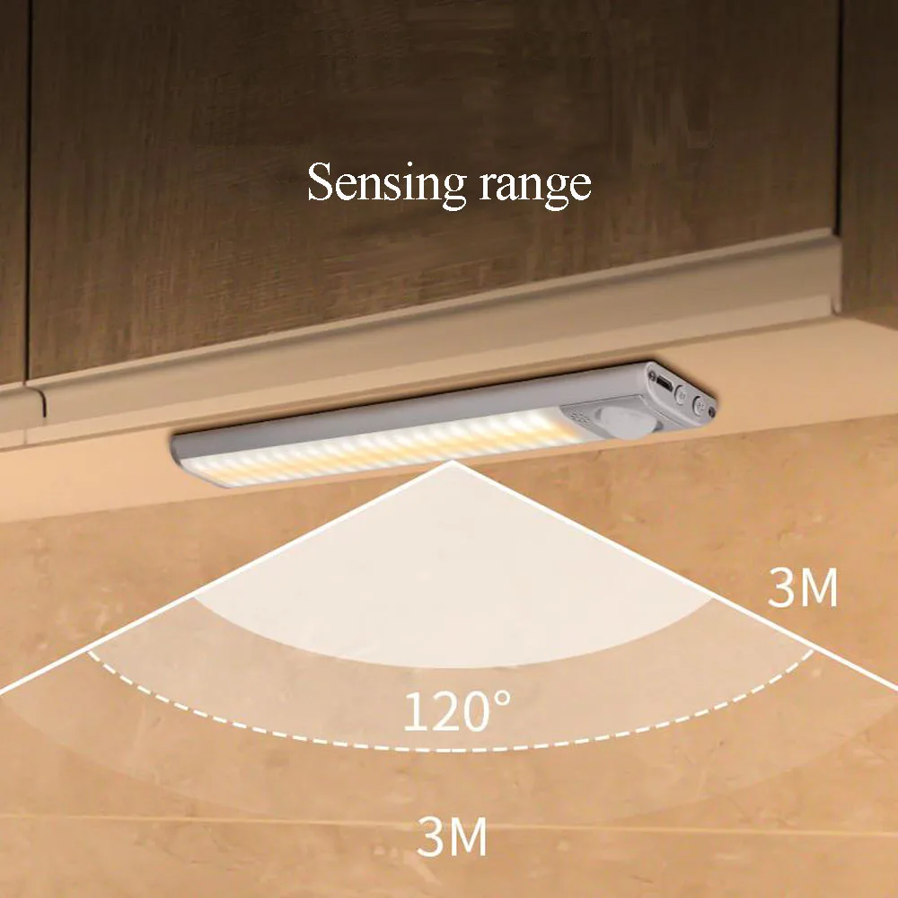 

80/120/160 LED Cabinet Light PIR Motion Sensor Lights USB Rechargeable Dimmable Wireless Night Light for Kitchen Stairs Lamp