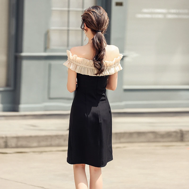 

Beach Style Ladies Dresses Off The Shoulder Dresses Woman Party Night Slash Neck Sukienki Na Wesele Damskie Patchwork Dress