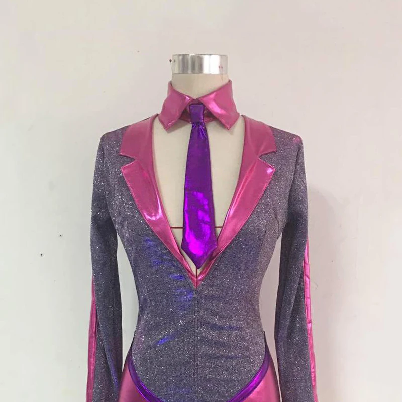 

Purple Bodysuit Sexy Outfits For Woman DJ Nightclub Bar Ds Jazz Dance Costumes Female Singer Stage Costumes Rave Outfit DQS2647