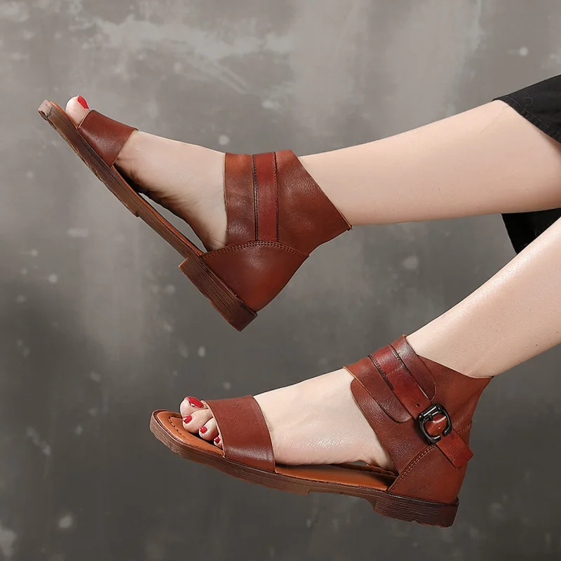 

Женские босоножки с пряжкой и ремешком YourSeason, винтажные туфли на плоской подошве ручной работы, повседневные Прошитые сандалии из натуральной кожи, лето, 2021