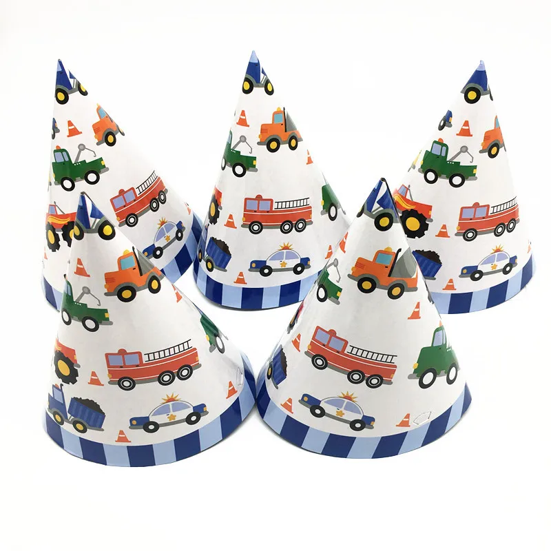 6pcs Hat Инженерные транспортные средства вечерние одноразовая скатерть посуда флаг автобус полицейский Кубок автомобили Мальчики День Рождения украшения, товары для вечеринки - Цвет: 6pcs Hat