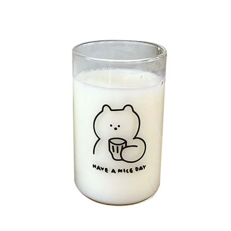 

Lovely Home Dormitory Commonly Used Girl Heart Heat-resistant Milk Cover Cup Breakfast Transparent Brown Bear Straw Cup New