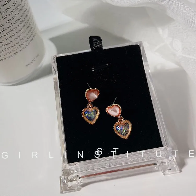 Fashion Cute Simple Chic Ins Pink Heart Crystal Earring Hot For Woman |