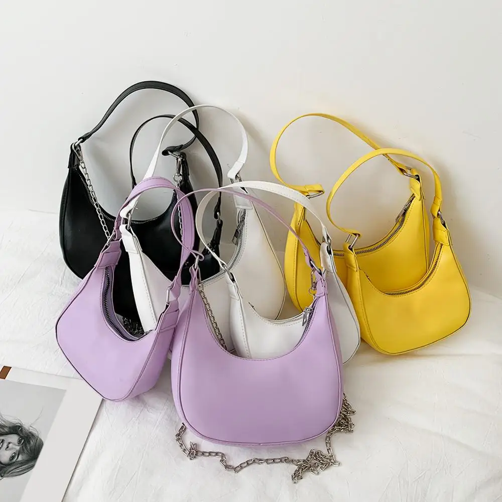 

New Fashion PU Leather Hobos Handbags Female Chain Casual Crossbody Bag Women Travel Solid Color Shoulder Bag 2020 for Girls