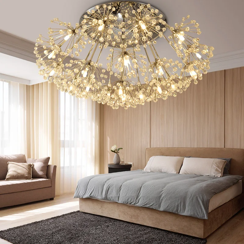 Club Bar Romantic Led star crystal Lighting Round chrome Ceiling Light for bedroom Dining Room lamp art Dandelion light Lampara | Лампы и