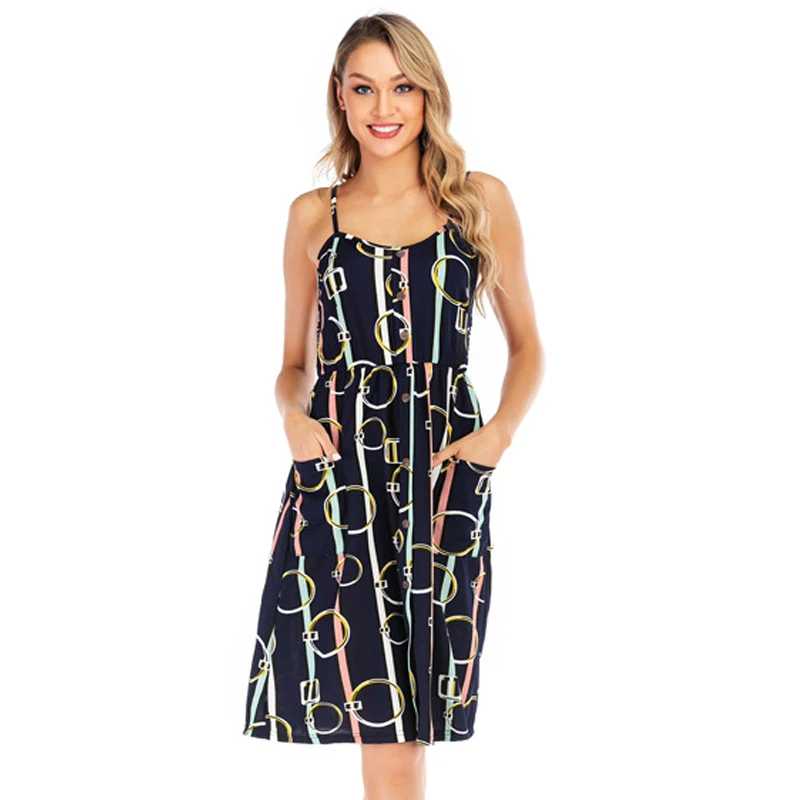 

Women's Dress Sexy Summer Floral Printed Backless Spaghetti Strap Midi Dresses Ladies Female Party Beach Boho Sundresses