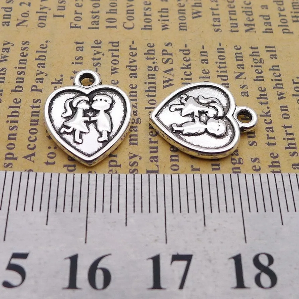 

150pcs Lovers Heart Charms 16mm x 13mm DIY Jewelry Making Pendant antique silver color