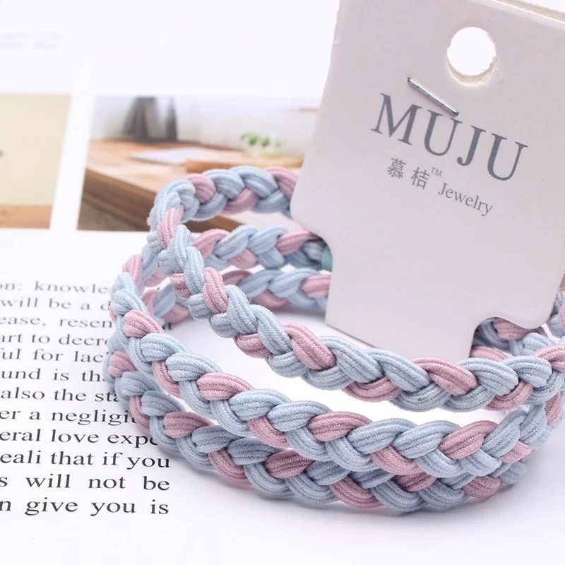 

2021 Women's Hair Rope Fashion Two-color Braid Hair Rope Ladies Floral Sweet Hair Accessories 3 Nail Clip Head Rope Widened