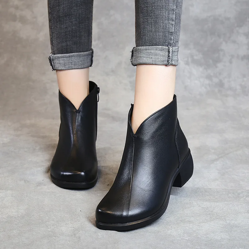 

BEYARNE New Fashion Winter Shoes Woman Boots Thick Heel Comfort Genuine Leather Boots Women Shoes Warm Snow Boots Ankle Boots